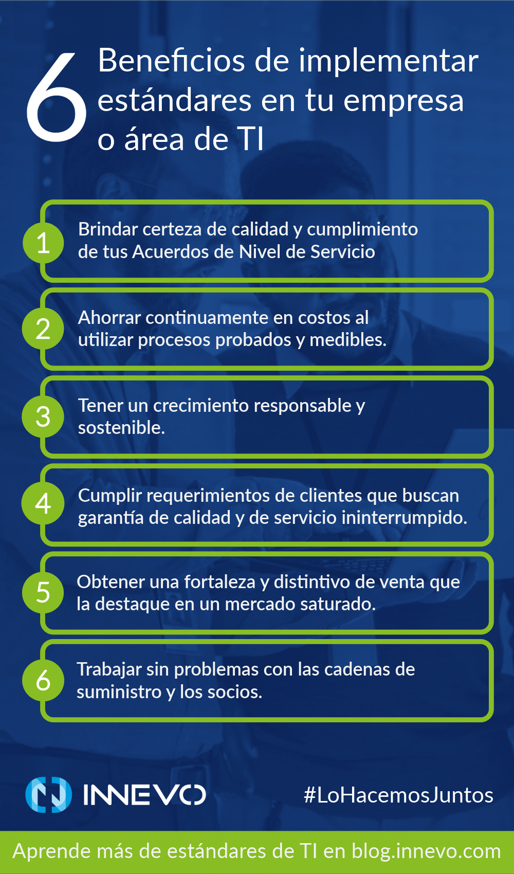 Infogrfía Beneficios de los Usar Estándares en Áreas y Empresas de TI