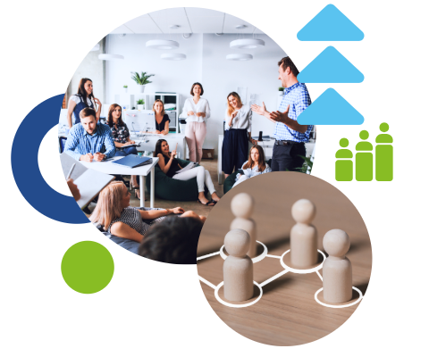 Equipo de trabajo alegre en una junta relajada. Figuras de madera representando individuos en la sociedad. Equipo de trabajo alegre en una junta relajada. Figuras de madera representando individuos en la sociedad.